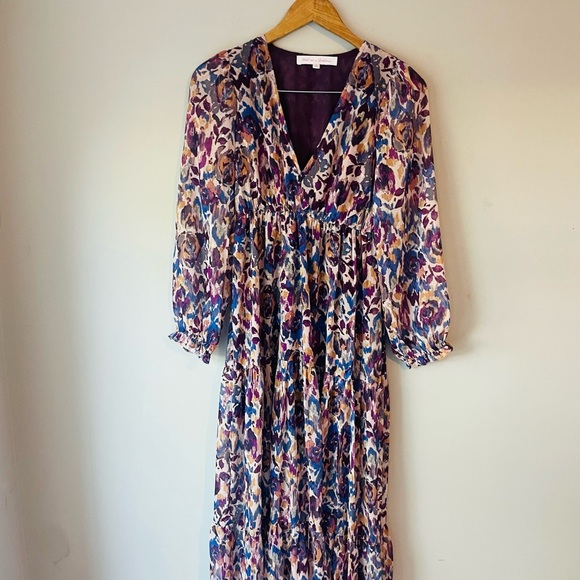 Meet Me In Santorini Ikat Flower Maxi Dress Anthro - Picture 3 of 11